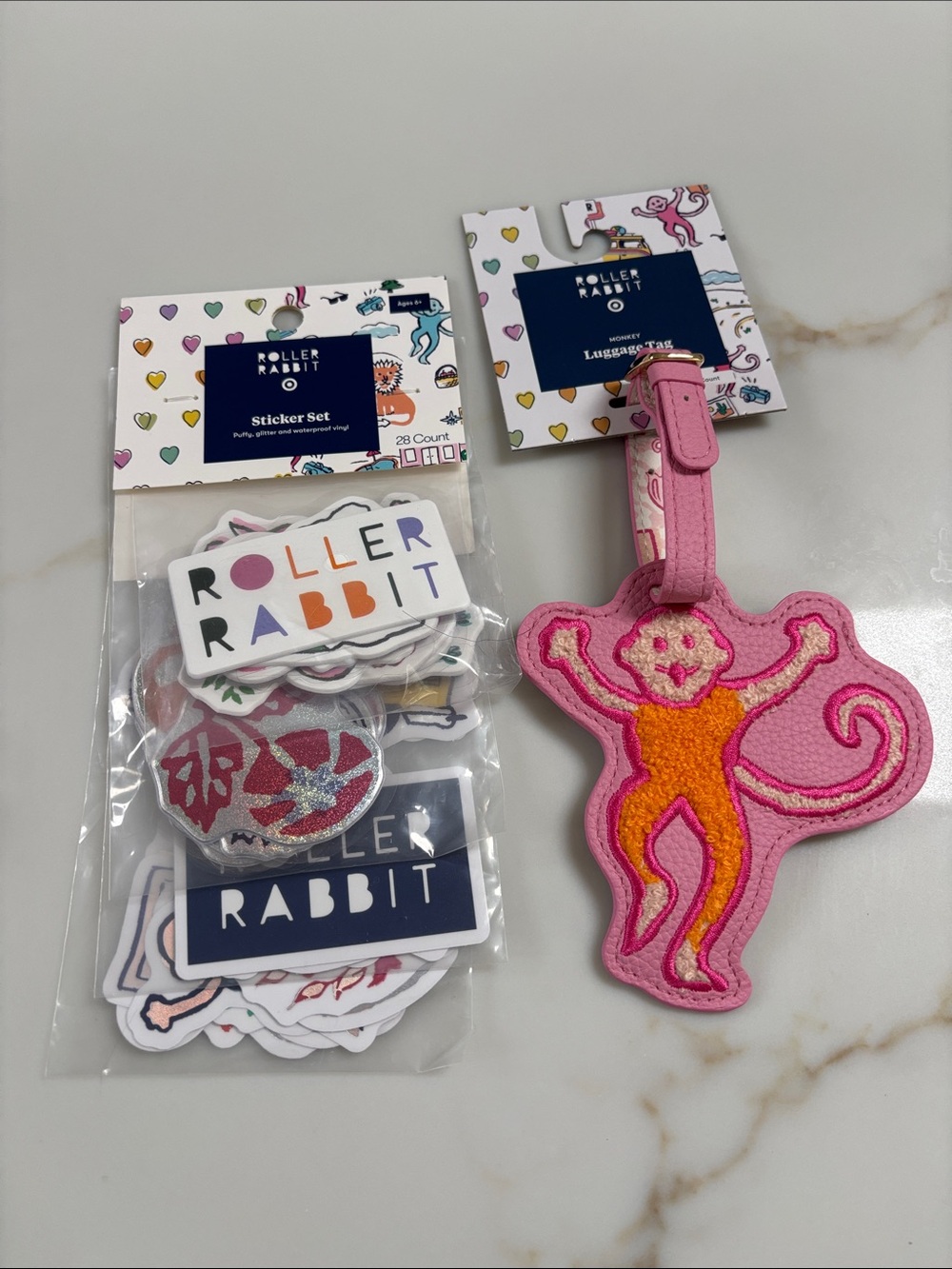 Roller Rabbit White Multi-Color Printed A Luggage Tag and stickers pack